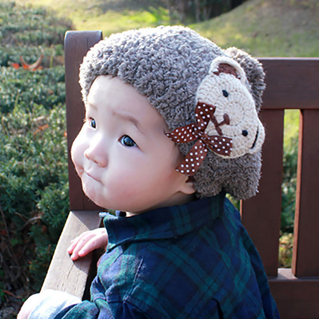 아동베레모 아기 겨울 핸드메이드 곰돌이 모자