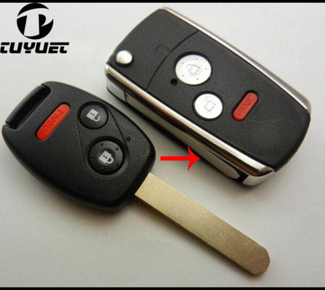 LED전구 3 버튼 수정 된 원격 플립 접이식 키 쉘 케이스 Fob Keyless for Honda Accord Civic Pilot 2 1 Panic, [01] 옵션1