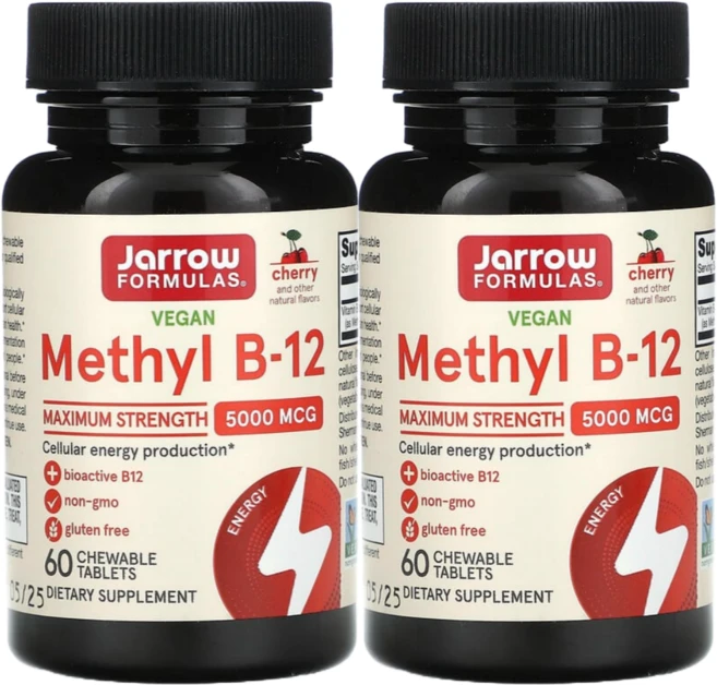 자로우 포뮬러스 비건 메틸 B-12 5000 mcg 체리맛 츄어블, 2개, 60정 - 쿠팡
