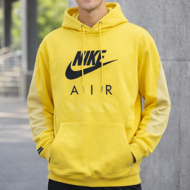 나이키 에어 남성 여성 남녀공용 커플티 옐로우 노란 플리스 풀오버 후드티 남성 기모 티셔츠 오버핏 스웨트셔츠 캐주얼