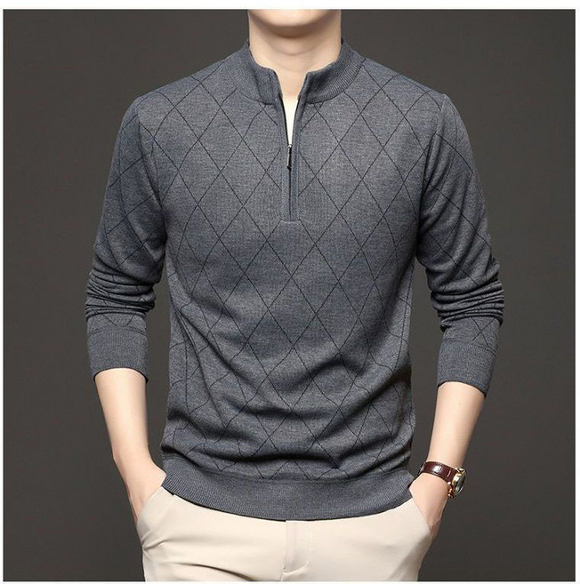 봄 가을 중년 남성 반지퍼 루즈핏 니트티 캐주얼 얇은 스웨터 긴팔 부드러운 티셔츠SYW