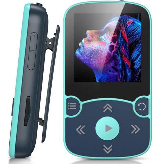 클립이 포함된 AGPTEK 64GB MP3 플레이어 FM 라디오가 블루투스 5.3 무핸드실 사운드 스포츠 러닝용 음성 녹음기 최대 128GB TF 카드 지원 블루, 64GB_Blue