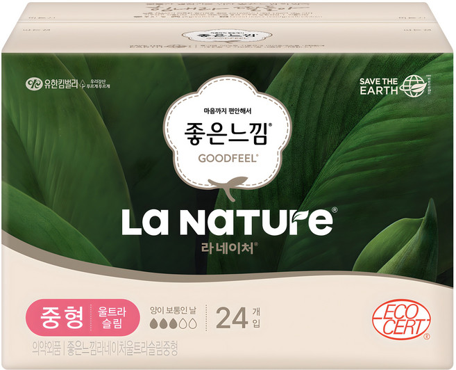 라네이처 좋은느낌 울트라슬림 생리대 날개형, 중형, 24개입, 1개