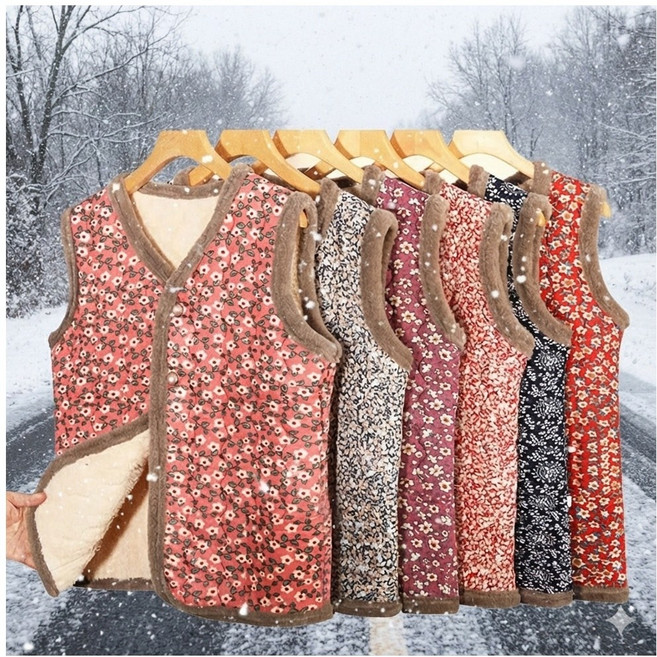 셀닥터 융털 꽃무늬 겨울 김장조끼 할머니조끼