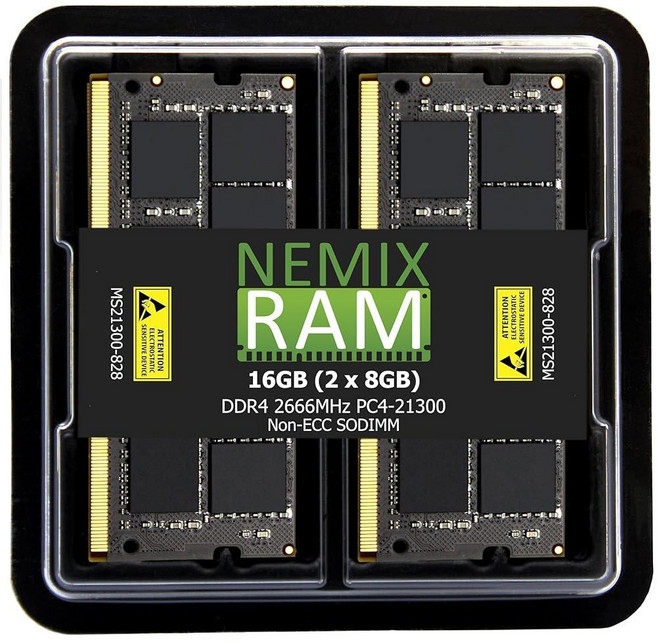 NEMIX 메모리 RAM 16GB(2X8GB) DDR4 2666MHZ PC4-21300 2Rx8 1.2V 260핀 비ECC 비버퍼링 SODIMM 노트북 PC 114940, 16GB (2X8GB) DDR4 2666MHZ SODI