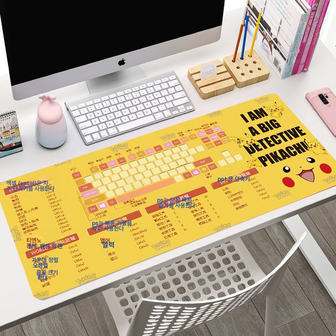 다양한 귀여운 단축키 오피스 단축키 오버사이즈 캐릭터 마우스패드 여학생 학습 책상패드 락앤락, 피카츄, 1000*500*2Mm