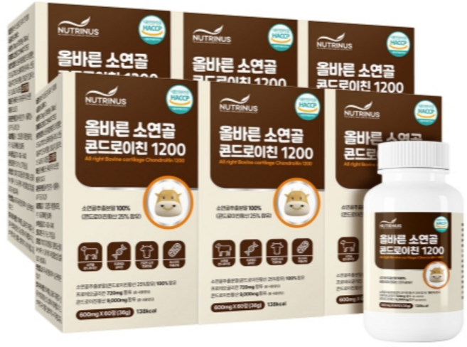 소연골 100% 콘드로이친 소유래 저분자 1200 분말 가루 콘드레이친 콘도로이친 뉴트리너스, 6개, 60정