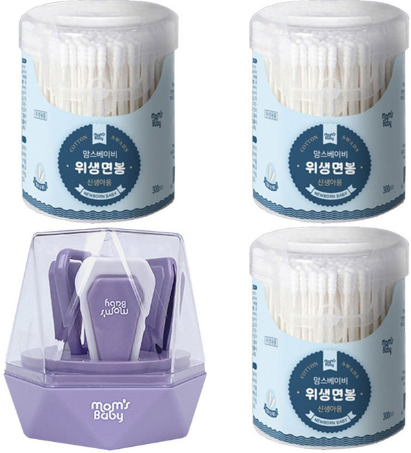 맘스베이비 크리스탈 4종 손톱깍이세트 와 면봉3개, 신생아용면봉3개, 바이올릿, 1개