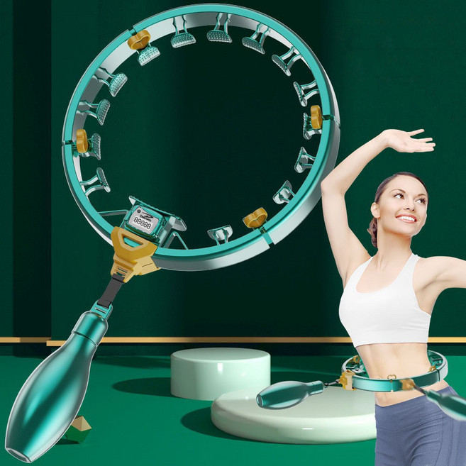 BIKASU 스마트 훌라후프 조립식 헬스 돌기형 훌라후프 지압 뱃살 운동기구 카운팅 홈트운동기구, 1개, 카키