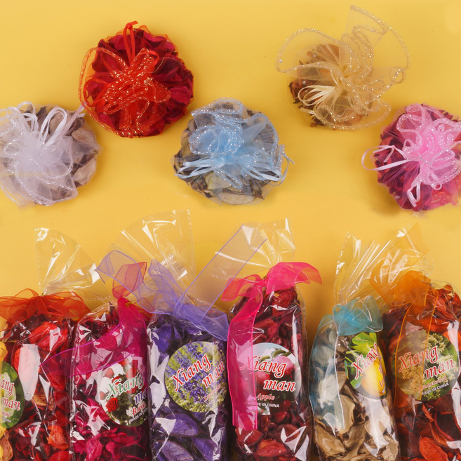 (캐치하이) 향기 포푸리 방향제 꽃잎 망사주머니 만들기 색상랜덤, 원형 망사주머니x18개, 1세트, 54g 포푸리x10봉