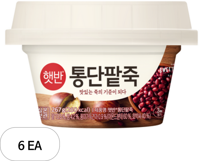 햇반 통단팥죽, 6개, 267g