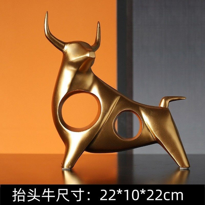 【開發票/統編】裝飾擺件 創意 現代輕奢 工藝品 電視櫃 酒櫃擺件, 鴻運牛（金色）抬頭牛【單個】