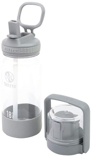 타케야고 컵 클리어 520ml 그레이 스트로우 리드 & 컵 부착 리드 세트 스트랩 포함 물병 빨대 컵 TAKEYA, 1개