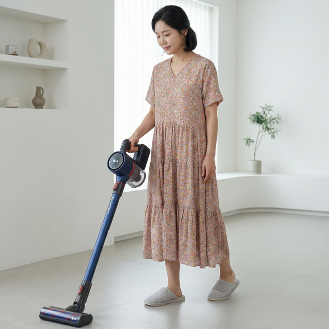 시원한 브이넥 반팔 캉캉 원피스 셔링 아이스 원단 빅사이즈 마실 홈웨어 잠옷