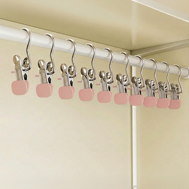 넓은 논슬립 스테인리스 바지 집게 옷걸이, 10개, 핑크