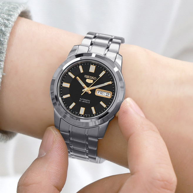 세이코5 남성 오토매틱 블루골드 청콤 메탈 손목시계 SNKK17K1