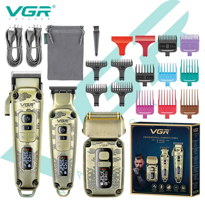 VGR 642 IN 왕복날 푸시 레트로 바디 릴리프 헤어 면도기 쉐어 트리밍 메탈 남성용 세트, USB