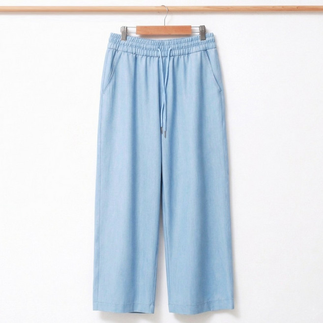 인디오 1+1 여성용 여름 밴딩 시원한 청량 쿨링 스판 텐셀 일자핏 데님 얇은 와이드팬츠 NSW8123