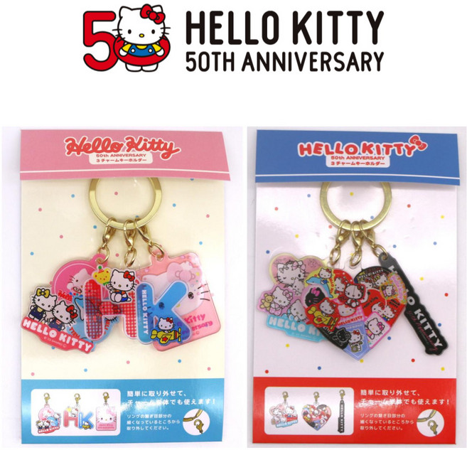 일본정품 헬로키티 50주년 기념 키티와 여행하는 미래 3연 아크릴 키링 키홀더