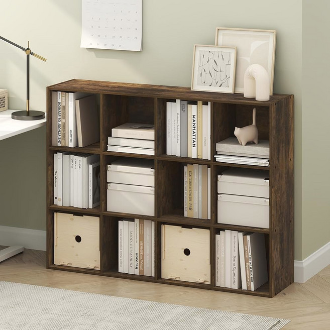 FURINNO PELLI 책장 8큐브 수평 큐브 침실 홈 거실 59.9 47인치) X 121.9CM(11.7 보관 29.9 23.7 오피스 정리함, 8칸, 앰버 파인