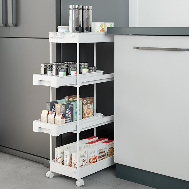 타리홈스 슬라이딩 틈새 수납장 세탁실 이동식 트롤리, 1개, 화이트