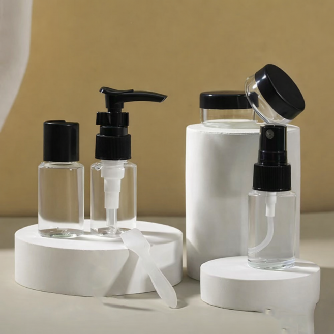 리브온 여행용 화장품 소분 공병 세트 디스펜서 파우치, 1개, 블랙