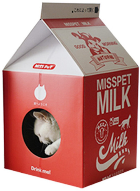 미스펫 우유팩 고양이 스크래쳐 하우스 딸기 숨숨집, 1개