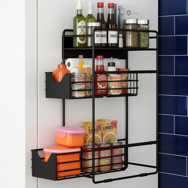 소프트엣지 슬라이딩 세탁기 자석 선반, 블랙, 1개