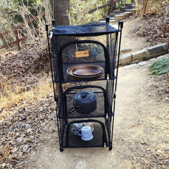 캠핑지구 캠핑 식기건조망 자립형, 블랙 3개, 4단, 3개