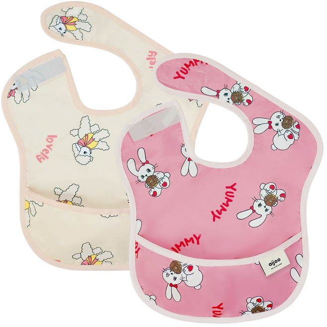 아이주 방수 포켓 이유식턱받이, 1세트, 2개입, B세트 러블리양 + 도넛토끼