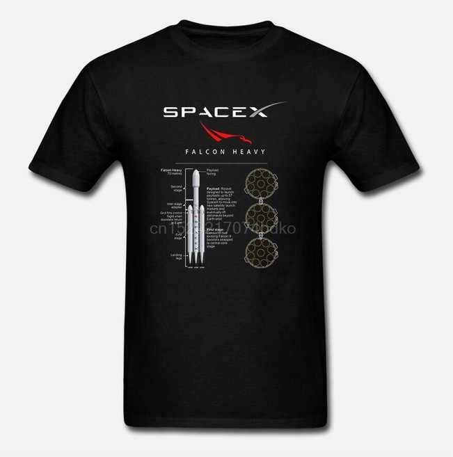 2022 NEW Baru SpaceX Falcon Roket Berat Peluncuran 2020 Hitam T-shirt S-5XL Pria Wanita 2020 Kualita