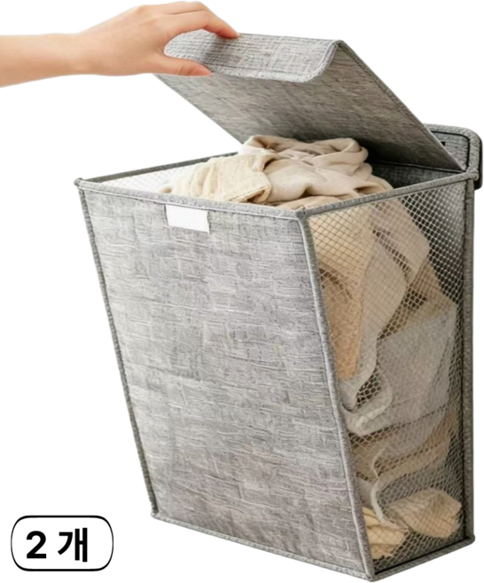 스타업 접이식 빨래바구니 틈새 슬림 대용량 메쉬 욕실 세탁바구니 세탁물 보관함, 그레이