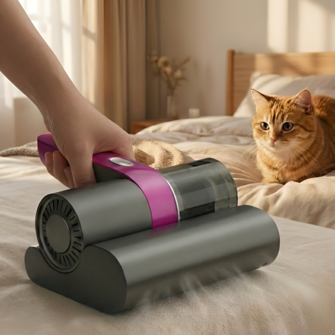 고르마 무선 침구 청소기 UV살균 이불 진드기, 로즈 메탈 실버