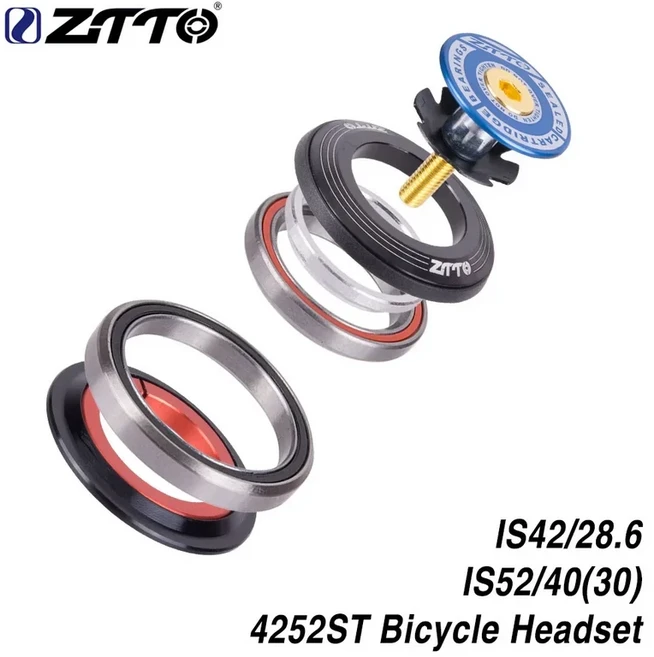 ZTTO 자전거 헤드셋 42mm 52mm CNC 1 18인치1 12인치 테이퍼드 튜브 포크 스트레이트 IS42 IS52 일체형 각도 접촉 베어링 4252ST, 03 4252ST  BLUE
