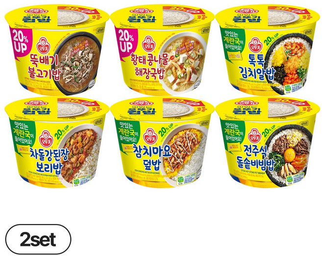 오뚜기 컵밥 6종 2개씩(뚝배기불고기밥+톡톡김치알밥+차돌강된장보리밥+전주식돌솥비빔밥+콩나물해장국밥+참치마요덮밥), 3.3kg, 1세트