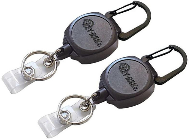 Key-Bak Sidekick Professional 헤비 듀티 셀프 리트랙팅 ID 배지 / 키 릴 접이식 케블라 코드 61cm(24인치) 블랙 (2팩), 1개