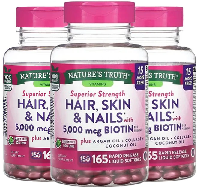 네춰스 트르스 비오틴 함유 모발 피부 & 손발톱 5 000mcg 속방형 액상 소프트젤 165정, 3팩 - 쿠팡