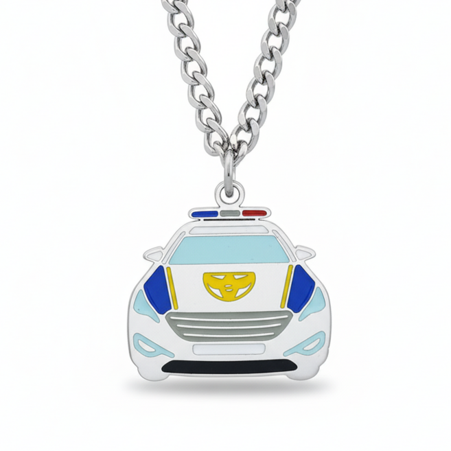 미아방지 목걸이 경찰차 써지컬스틸 아동 유아 어린이, 실버, 1개