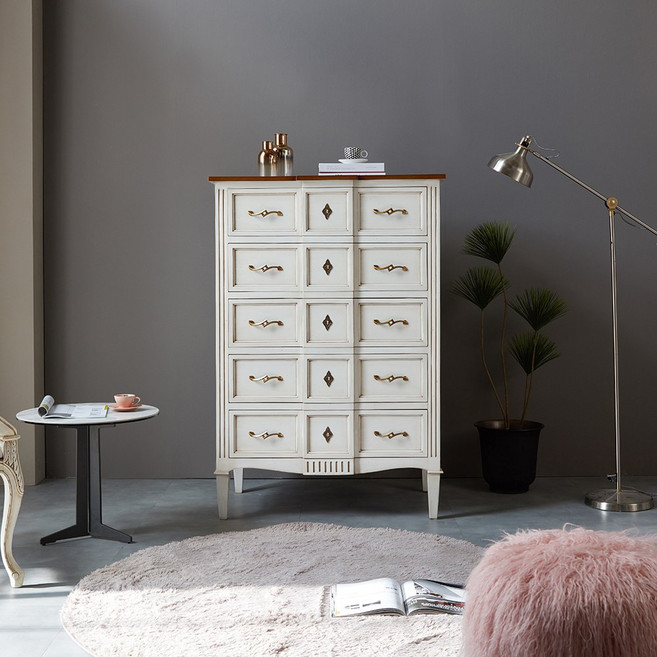 피어젠가구 리아스 프렌치 엔틱 원목 5단 서랍장 화이트, 5개