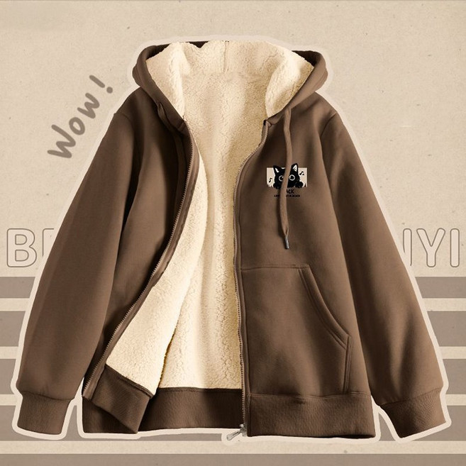 남녀공용 기모 맨투맨 후드 집업 가을겨울 보온방한 양털 후리스 안감 집업 코트 패턴 루즈핏 트레이닝 아우터 커풀룩 빅사이즈