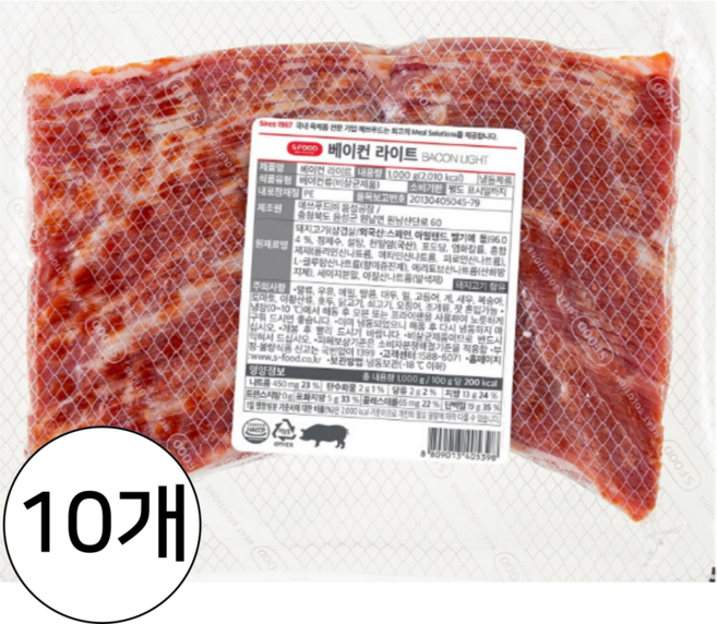 에쓰푸드 베이컨라이트(저염), 1kg, 10개
