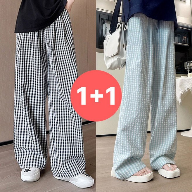 1+1 공유 이지 체크 파자마 홈웨어 팬츠