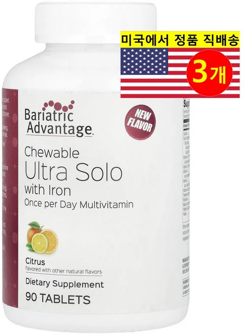 Bariatric Advantage 츄어블 울트라 솔로 멀티비타민 & Chewable Ultra Solo Multivitamin & Iron, 3개, 90정 - 쿠팡