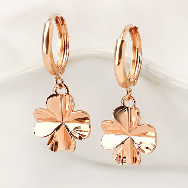 루이델라 14K 18K 여성 데일리 웬디 클로버 원터치 금 귀걸이