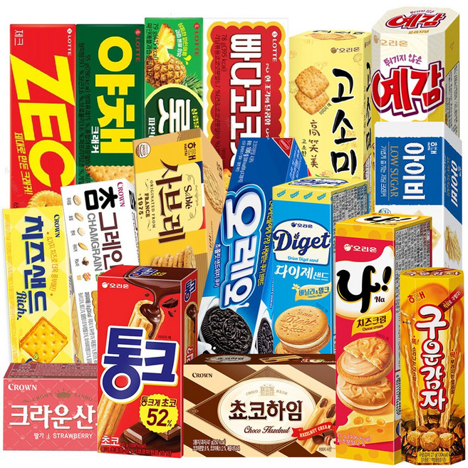 [냠냠상회] 예감 산도 쵸코하임 오레오 다이제샌드 구운감자 고소미 빠다 롯샌 제크 야채 사브레 아이비등 간식 과자세트, 1세트, 17p