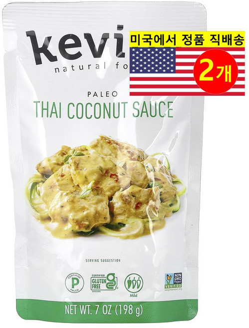 Kevin's Natural Foods 건강하고 풍미가 좋은 크리미 태국 코코넛 소스 198g 2개