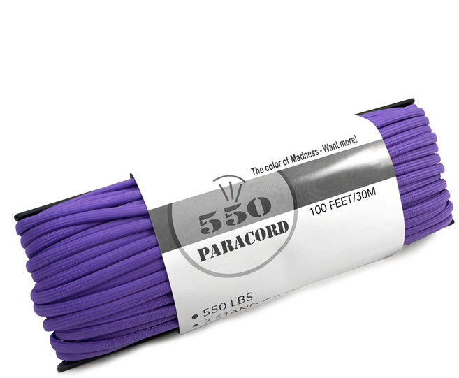 550 LBS 軍規七芯傘繩 4mm 30公尺 高強度戶外求生繩, 亮紫, 1個