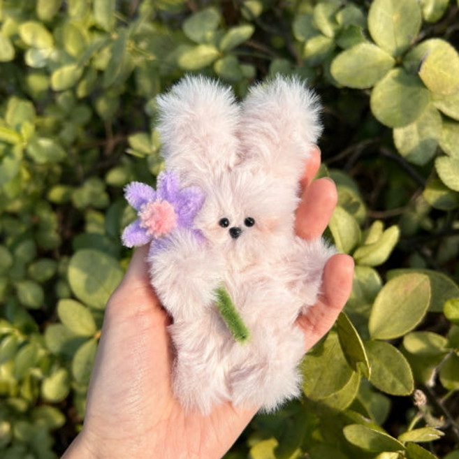 꽃을 든 토끼 모루키링, 핑크 / 블랙와이어링 / 기본포장, 1개