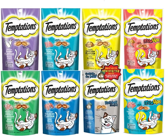 고양이 템테이션 간식 8가지맛 세트, 75g, 1세트, 혼합맛(닭/연어/우유/해산물/참치/헤어볼/믹스업닭/참치