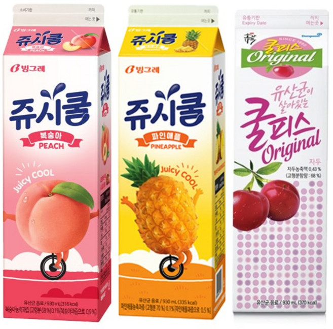 쥬시쿨+쿨피스 930ml 음료모음/쥬시쿨복숭아2+쥬시쿨파인2+쿨피스자두2/냉장무배